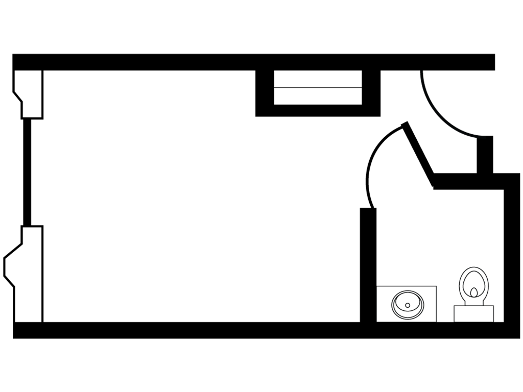 Garden Studio Floor Plan, 267 sq ft, semi private studio
