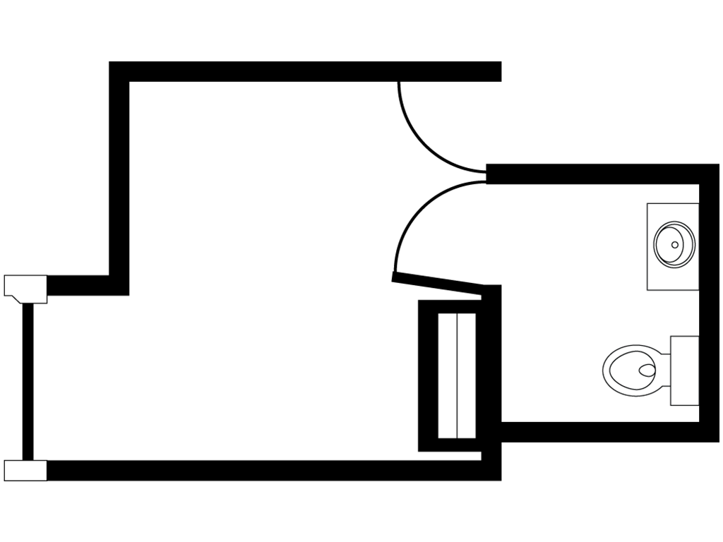Seabreeze Studio Floor Plan, 360 sq ft, semi private studio